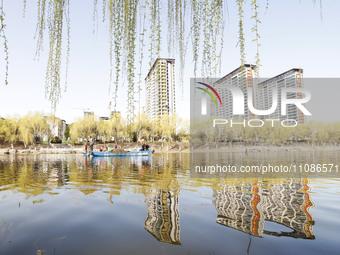 Cleaners are cleaning garbage on the Bian River to mark the upcoming World Water Day in Suqian, Jiangsu Province, China, on March 20, 2024....