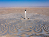 In Jiuquan, China, on March 18, 2024, an aerial photo shows the Jinta Zhongguang Solar 100,000kw solar thermal + 600,000kW photovoltaic proj...