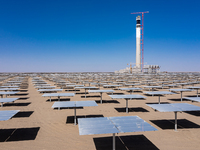 In Jiuquan, China, on March 18, 2024, an aerial photo shows the Jinta Zhongguang Solar 100,000kw solar thermal + 600,000kW photovoltaic proj...