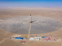 In Jiuquan, China, on March 18, 2024, an aerial photo shows the Jinta Zhongguang Solar 100,000kw solar thermal + 600,000kW photovoltaic proj...