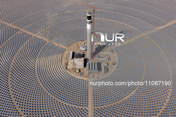 In Jiuquan, China, on March 18, 2024, an aerial photo shows the Jinta Zhongguang Solar 100,000kw solar thermal + 600,000kW photovoltaic proj...