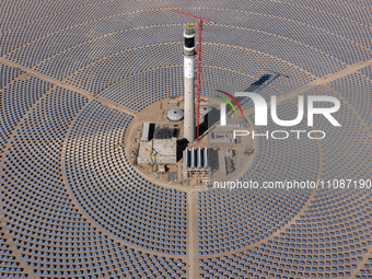 In Jiuquan, China, on March 18, 2024, an aerial photo shows the Jinta Zhongguang Solar 100,000kw solar thermal + 600,000kW photovoltaic proj...