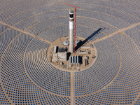 In Jiuquan, China, on March 18, 2024, an aerial photo shows the Jinta Zhongguang Solar 100,000kw solar thermal + 600,000kW photovoltaic proj...