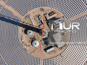 In Jiuquan, China, on March 18, 2024, an aerial photo shows the Jinta Zhongguang Solar 100,000kw solar thermal + 600,000kW photovoltaic proj...