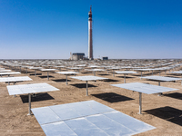 In Jiuquan, China, on March 18, 2024, an aerial photo shows the Jinta Zhongguang Solar 100,000kw solar thermal + 600,000kW photovoltaic proj...