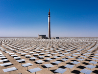 In Jiuquan, China, on March 18, 2024, an aerial photo shows the Jinta Zhongguang Solar 100,000kw solar thermal + 600,000kW photovoltaic proj...