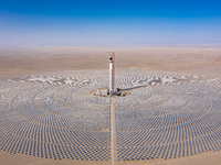 In Jiuquan, China, on March 18, 2024, an aerial photo shows the Jinta Zhongguang Solar 100,000kw solar thermal + 600,000kW photovoltaic proj...