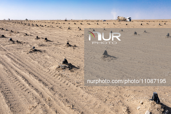 In Jiuquan, China, on March 18, 2024, an aerial photo shows the Jinta Zhongguang Solar 100,000kw solar thermal + 600,000kW photovoltaic proj...