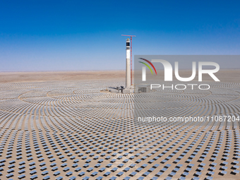 In Jiuquan, China, on March 18, 2024, an aerial photo shows the Jinta Zhongguang Solar 100,000kw solar thermal + 600,000kW photovoltaic proj...