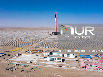 In Jiuquan, China, on March 18, 2024, an aerial photo shows the Jinta Zhongguang Solar 100,000kw solar thermal + 600,000kW photovoltaic proj...