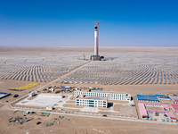 In Jiuquan, China, on March 18, 2024, an aerial photo shows the Jinta Zhongguang Solar 100,000kw solar thermal + 600,000kW photovoltaic proj...