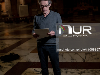 Willem Dafoe is reading poems by Gabriele Tinti at The Pantheon in Rome, Italy, on March 21, 2024. (