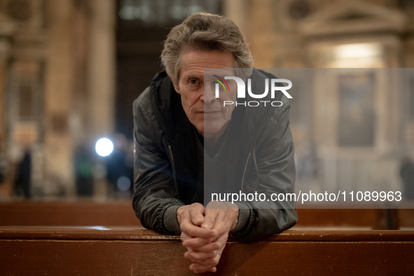 Willem Dafoe is reading poems by Gabriele Tinti at The Pantheon in Rome, Italy, on March 21, 2024. 