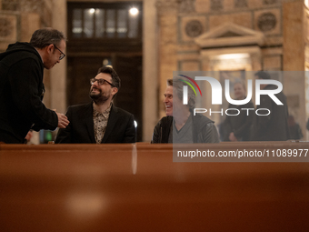 Poet Gabriele Tinti and actor Willem Dafoe are reading the poems by Gabriele Tinti at The Pantheon in Rome, Italy, on March 21, 2024. (