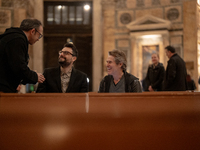 Poet Gabriele Tinti and actor Willem Dafoe are reading the poems by Gabriele Tinti at The Pantheon in Rome, Italy, on March 21, 2024. (