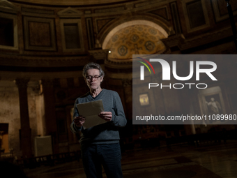 Willem Dafoe is reading poems by Gabriele Tinti at The Pantheon in Rome, Italy, on March 21, 2024. (