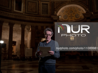 Willem Dafoe is reading poems by Gabriele Tinti at The Pantheon in Rome, Italy, on March 21, 2024. (