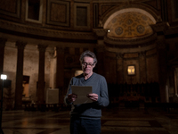 Willem Dafoe is reading poems by Gabriele Tinti at The Pantheon in Rome, Italy, on March 21, 2024. (