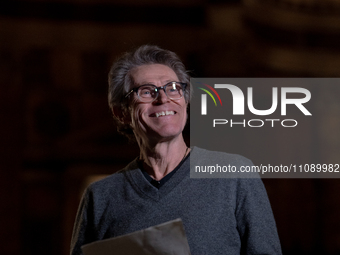 Willem Dafoe is reading poems by Gabriele Tinti at The Pantheon in Rome, Italy, on March 21, 2024. (