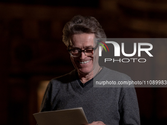 Willem Dafoe is reading poems by Gabriele Tinti at The Pantheon in Rome, Italy, on March 21, 2024. (