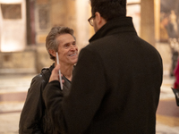 Poet Gabriele Tinti and actor Willem Dafoe are reading the poems by Gabriele Tinti at The Pantheon in Rome, Italy, on March 21, 2024. (