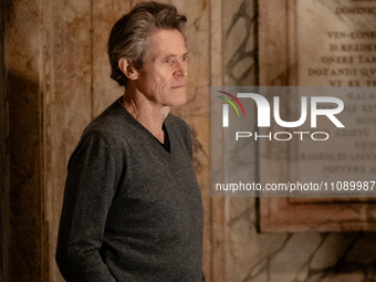 Willem Dafoe is reading poems by Gabriele Tinti at The Pantheon in Rome, Italy, on March 21, 2024. (