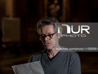 Willem Dafoe is reading poems by Gabriele Tinti at The Pantheon in Rome, Italy, on March 21, 2024. (