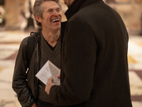 Poet Gabriele Tinti and actor Willem Dafoe are reading the poems by Gabriele Tinti at The Pantheon in Rome, Italy, on March 21, 2024. (