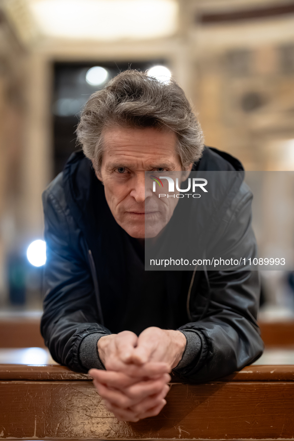 Willem Dafoe is reading poems by Gabriele Tinti at The Pantheon in Rome, Italy, on March 21, 2024. 