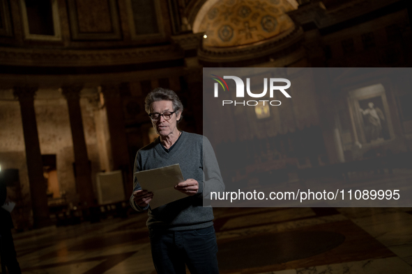 Willem Dafoe is reading poems by Gabriele Tinti at The Pantheon in Rome, Italy, on March 21, 2024. 