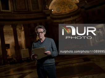 Willem Dafoe is reading poems by Gabriele Tinti at The Pantheon in Rome, Italy, on March 21, 2024. (