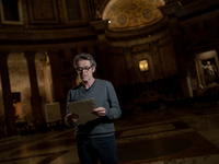 Willem Dafoe is reading poems by Gabriele Tinti at The Pantheon in Rome, Italy, on March 21, 2024. (