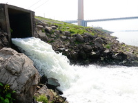 Purified water from the sewage treatment plant is meeting the standards and is being discharged into the Yangtze River in Yichang, Hubei, Ch...