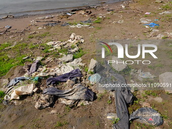 Debris is floating downstream, brought by the 2023 Yangtze River flood, near the Linjiangxi Bridge in Yichang on the Yangtze River in Yichan...