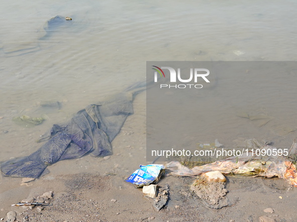 Debris is floating downstream, brought by the 2023 Yangtze River flood, near the Linjiangxi Bridge in Yichang on the Yangtze River in Yichan...