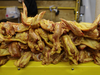 Chickens are for sale at a market in Mexico City. Recently, the Ministry of Health of Tlaxcala, Mexico, issued an epidemiological alert due...