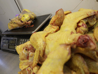 Chickens are being sold at a market in Mexico City. The Ministry of Health of Tlaxcala, Mexico, is currently issuing an epidemiological aler...