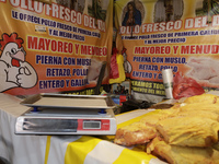 Chickens are for sale at a market in Mexico City. Recently, the Ministry of Health of Tlaxcala, Mexico, issued an epidemiological alert due...