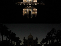 This combination of pictures is showing the Safdarjung Tomb illuminated (top) and with its lights turned off (bottom) during the Earth Hour...