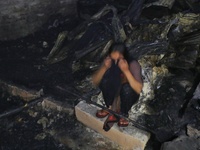 A fire is breaking out in a slum on T&T Boys School Road in Mohakhali, Dhaka, around 4:15. (