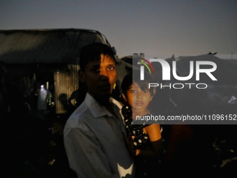 A fire is breaking out in a slum on T&T Boys School Road in Mohakhali, Dhaka, around 4:15. (