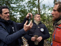 Thomas Brail, the founder of the GNSA, is filming with his smartphone Reva, one of the three 'Ecureuils', in Saix, France, on March 24, 2024...