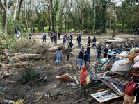 People are walking through the remnants of the Crem'Arbre woods after trees were illegally cut down for the controversial A69 highway. The l...