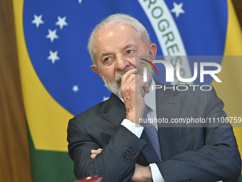Brazil's President Luiz Inacio Lula da Silva is participating in a ceremony at the Planalto Palace in Brasilia, Brazil, on March 26, 2024, t...