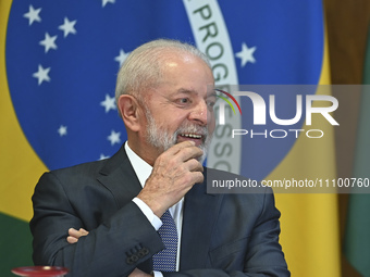 Brazil's President Luiz Inacio Lula da Silva is participating in a ceremony at the Planalto Palace in Brasilia, Brazil, on March 26, 2024, t...