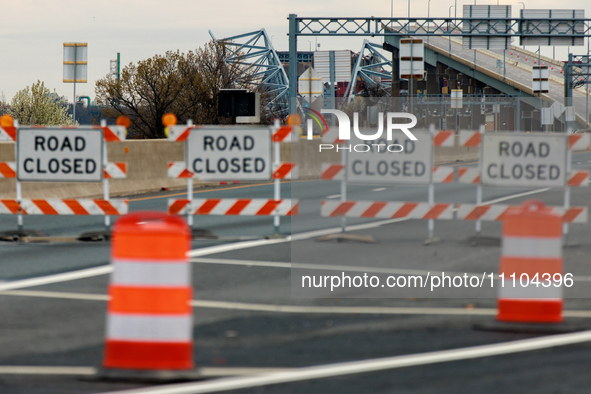 Interstate 695 in Baltimore, Maryland remains closed on March 28, 2024 after the Francis Scott Key Bridge was hit by a cargo ship which lost...