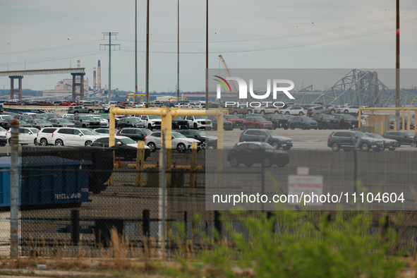 The collapsed Francis Scott Key Bridge is seen beyond the Dundalk Marine Terminal in Dundalk, Maryland on March 28, 2024. 