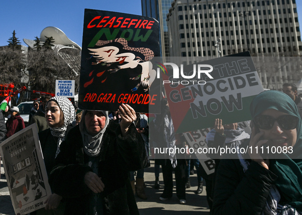 EDMONTON, CANADA - MARCH 30:
Members of the Palestinian diaspora and local activists from left-wing parties, including the Communist Party o...