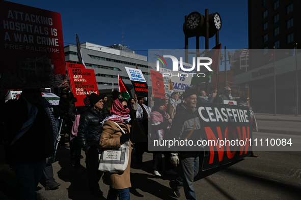 EDMONTON, CANADA - MARCH 30:
Members of the Palestinian diaspora and local activists from left-wing parties, including the Communist Party o...