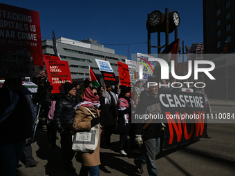 EDMONTON, CANADA - MARCH 30:
Members of the Palestinian diaspora and local activists from left-wing parties, including the Communist Party o...